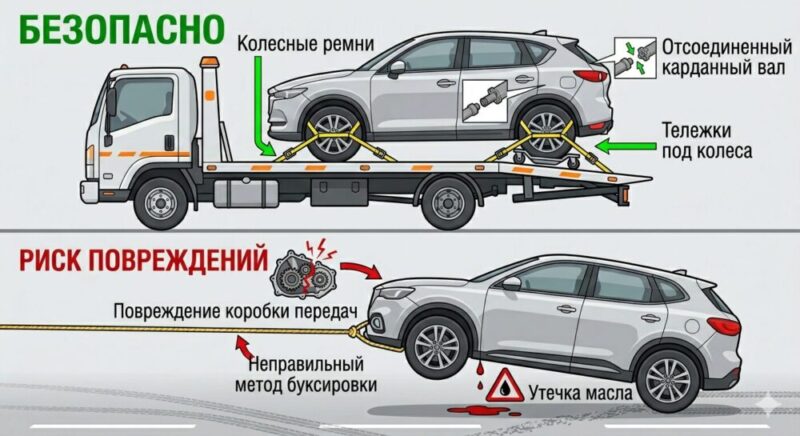 Как эвакуировать автомобиль с АКПП, вариатором и полным приводом: полная инструкция 5 правильная эвакуация автомобиля