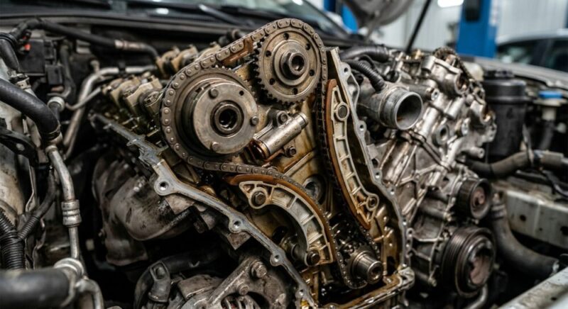 Цепь ГРМ на Volkswagen: когда лязг на холодную перестаёт быть мелочью 4 цепь ГРМ со снятой крышкой, видны башмаки натяжителя